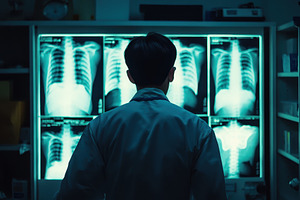 Doctor analyzing X rays in a dimly l, a Photo by Iftikhar Alam