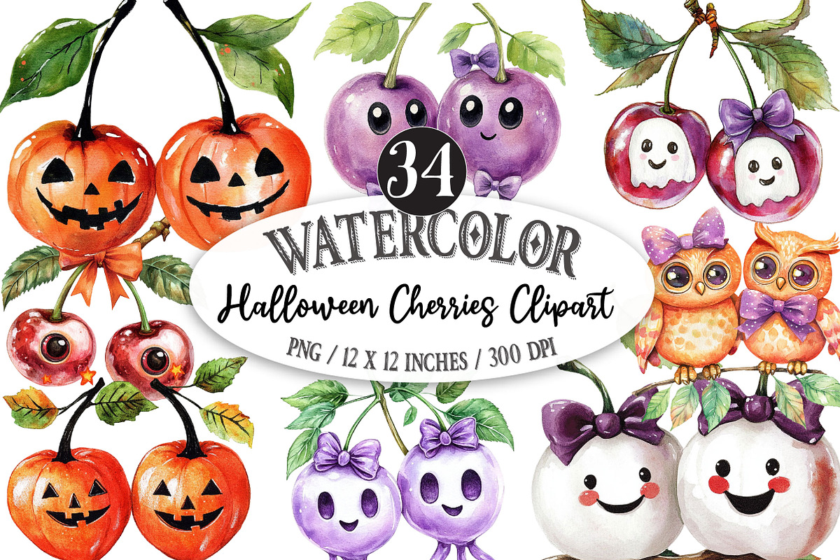 Halloween Cherries Clipart PNG, a Seasonal Illustration by Designking (Photo 1 of 5)