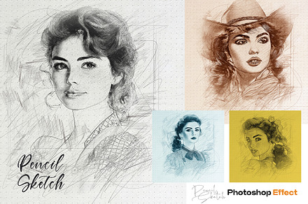 Pencil Sketch Photoshop FX Mockup, a Brushes & More by INTENTFX
