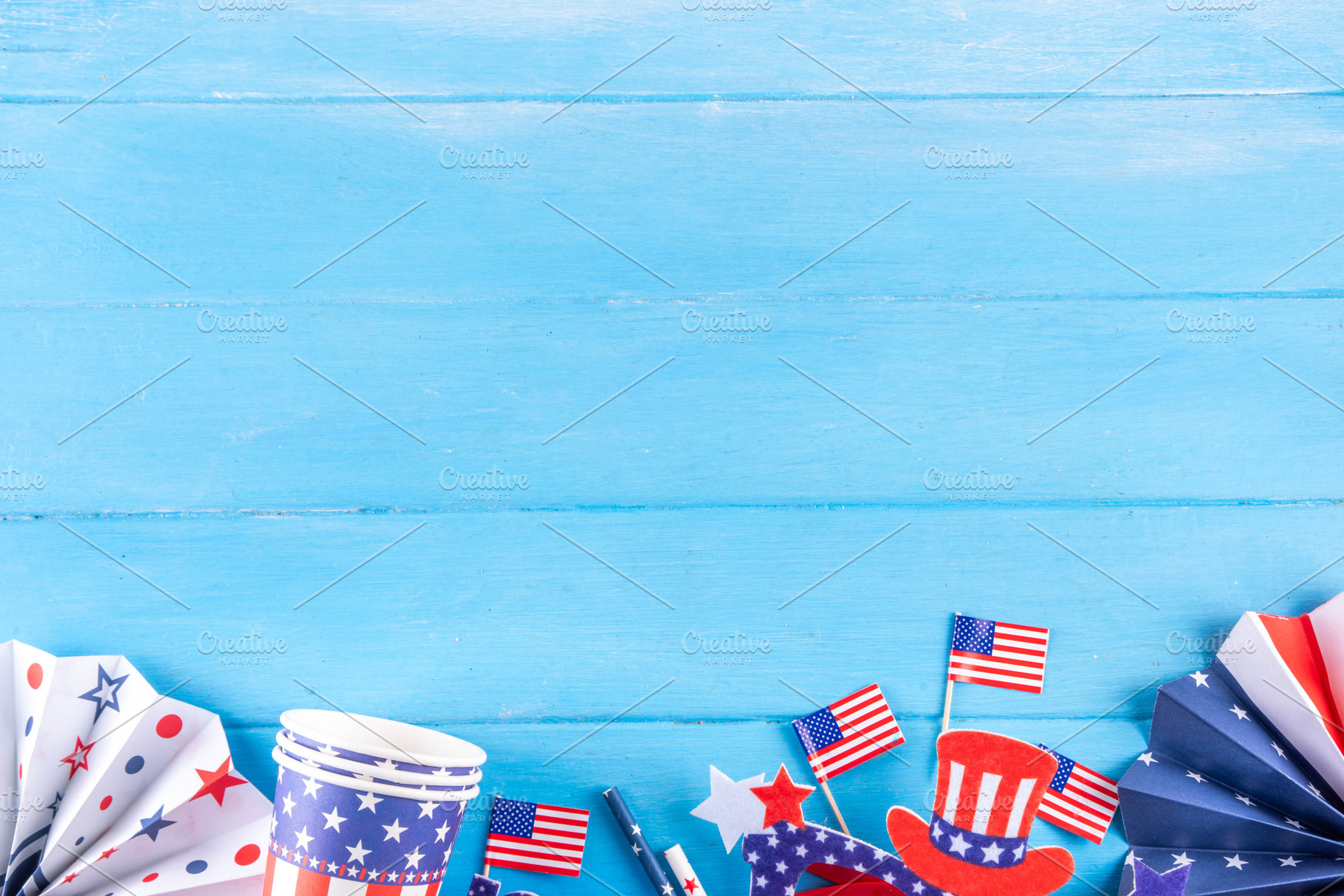 Light blue wooden USA Patriotic, Independence Day background, a Holiday Photo by Rimma