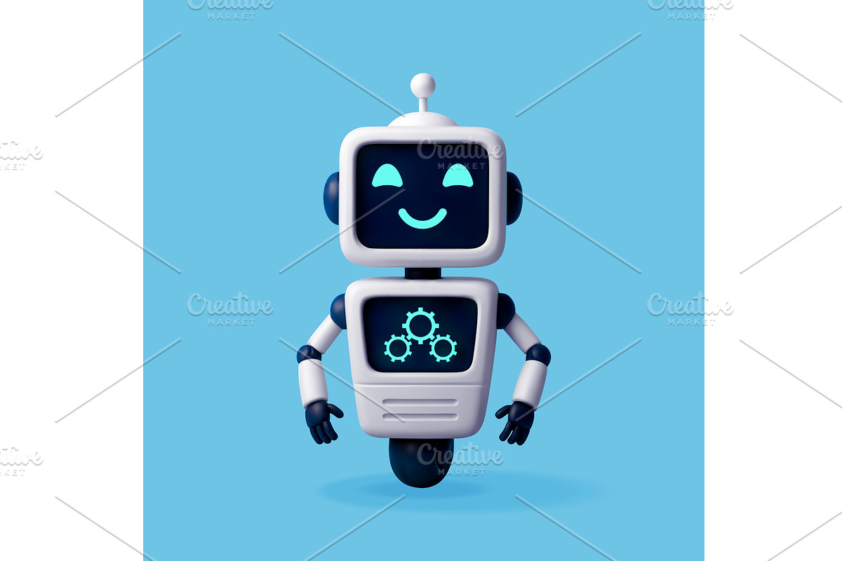 3D Friendly robot with smiling face, a Technology Illustration by Abscent