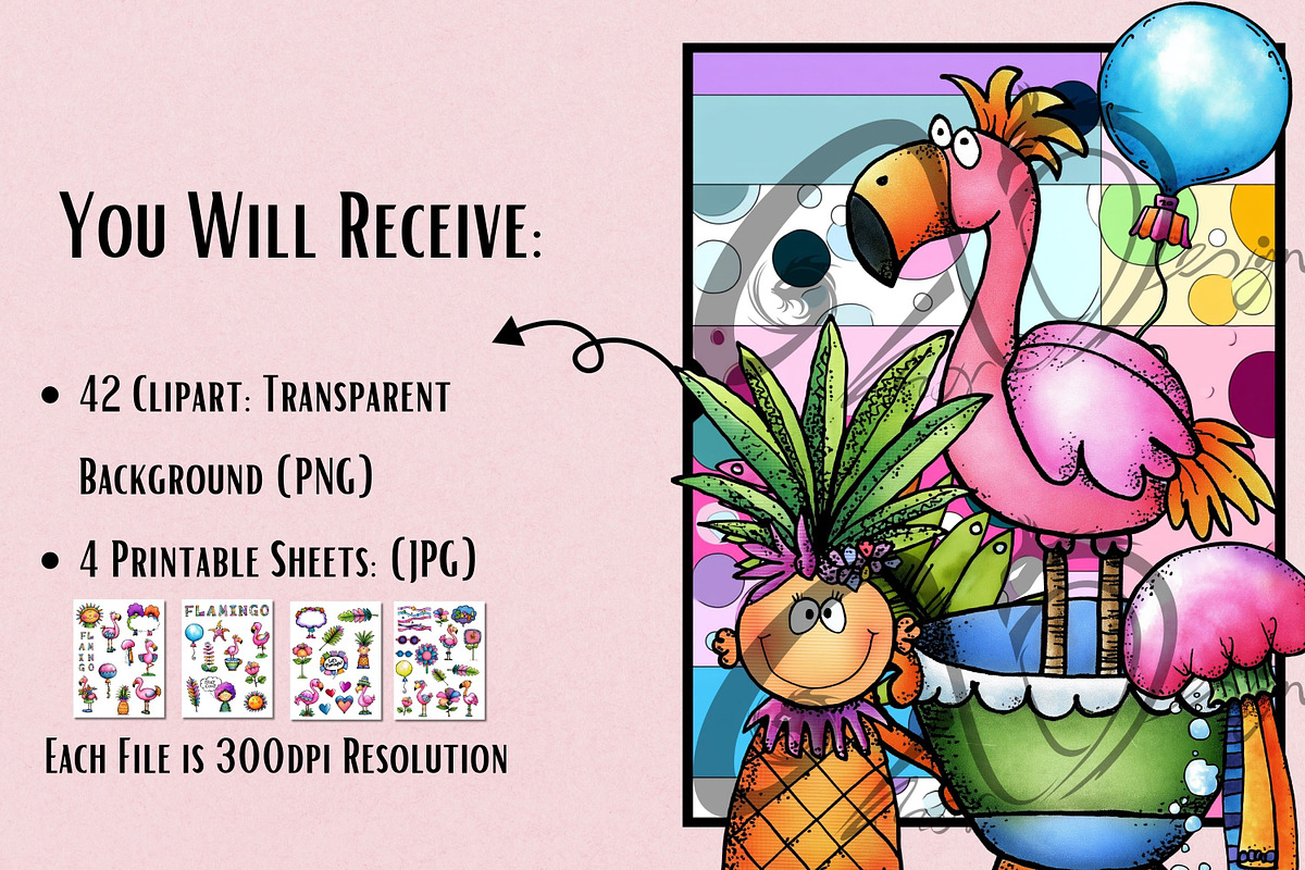 Clipart Kit of Funky Flamingo, an Animal Illustration by NiiiNArt (Photo 6 of 8)