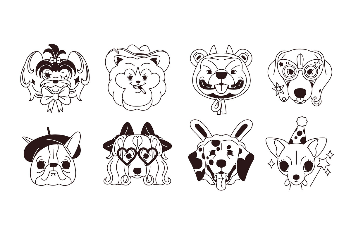 Funny dog avatars set + backgrounds, an Animal Illustration by PaperTrident (Photo 5 of 13)