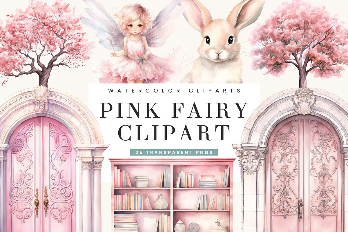 Watercolor Pink Fairy Clipart Bundle, an Object Illustration by ...
