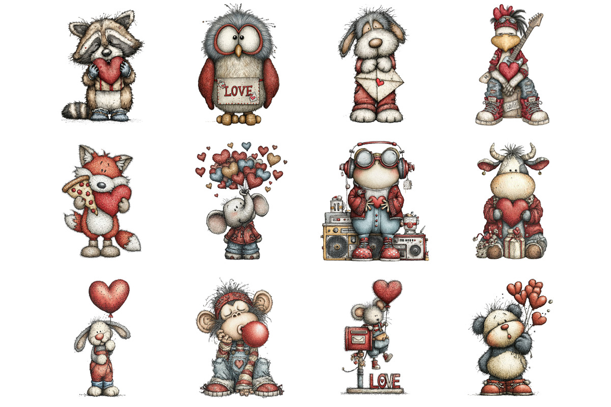 90s Valentine Animals Clipart, an Illustration by Design Market (Photo 3 of 3)