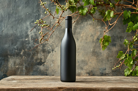 Elegant black wine bottle presented, a Photo by Tanuart