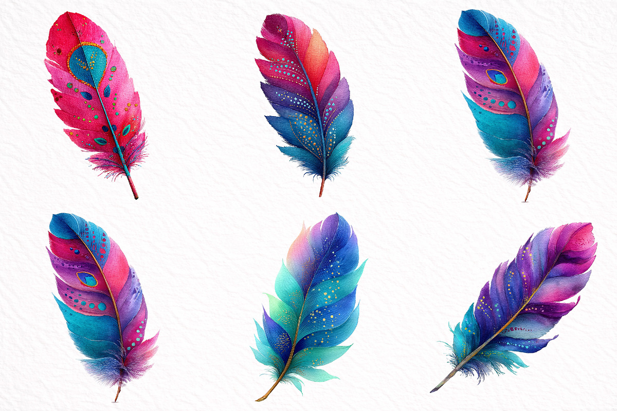 Watercolor Feather Clipart, an Illustration by DreamArtGraphic (Photo 8 of 8)