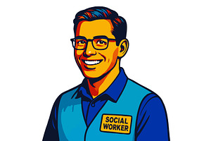 smiling social worker vector, a Person Illustration by AlexArt