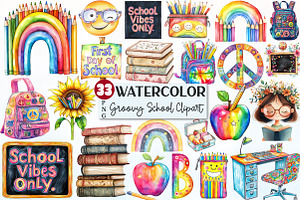 Groovy School Sublimation Clipart, a Seasonal Illustration by Rose Art