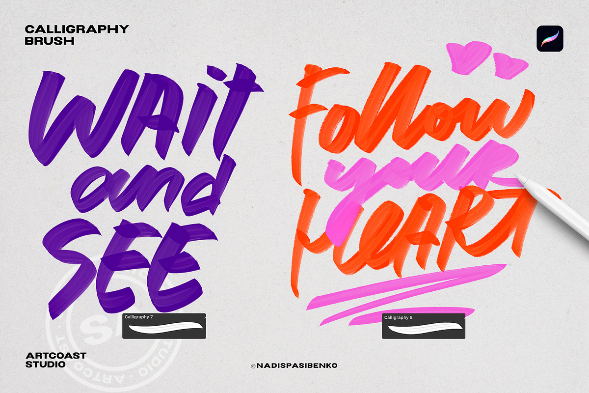 Calligraphy Brushes for Procreate, a Brush Add-On by Spasibenko Art (Photo 7 of 9)
