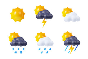 3D Render Day Weather Icons Set, Sun