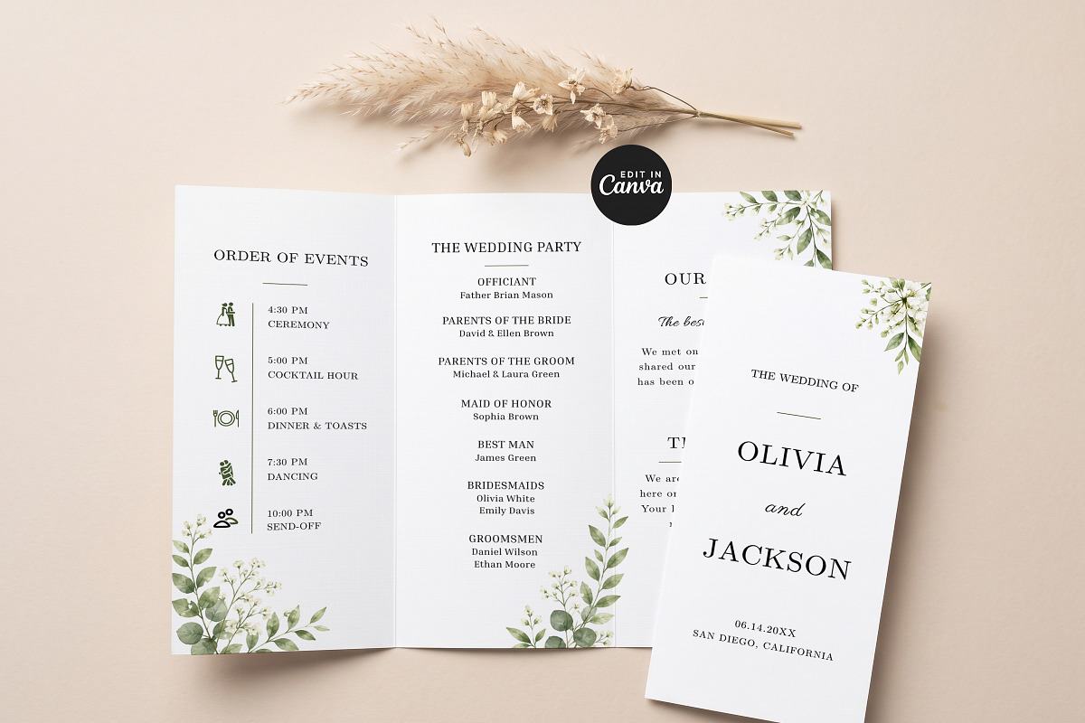 Botanical Wedding Program Template, an Invitation Template by Arslan (Photo 3 of 4)