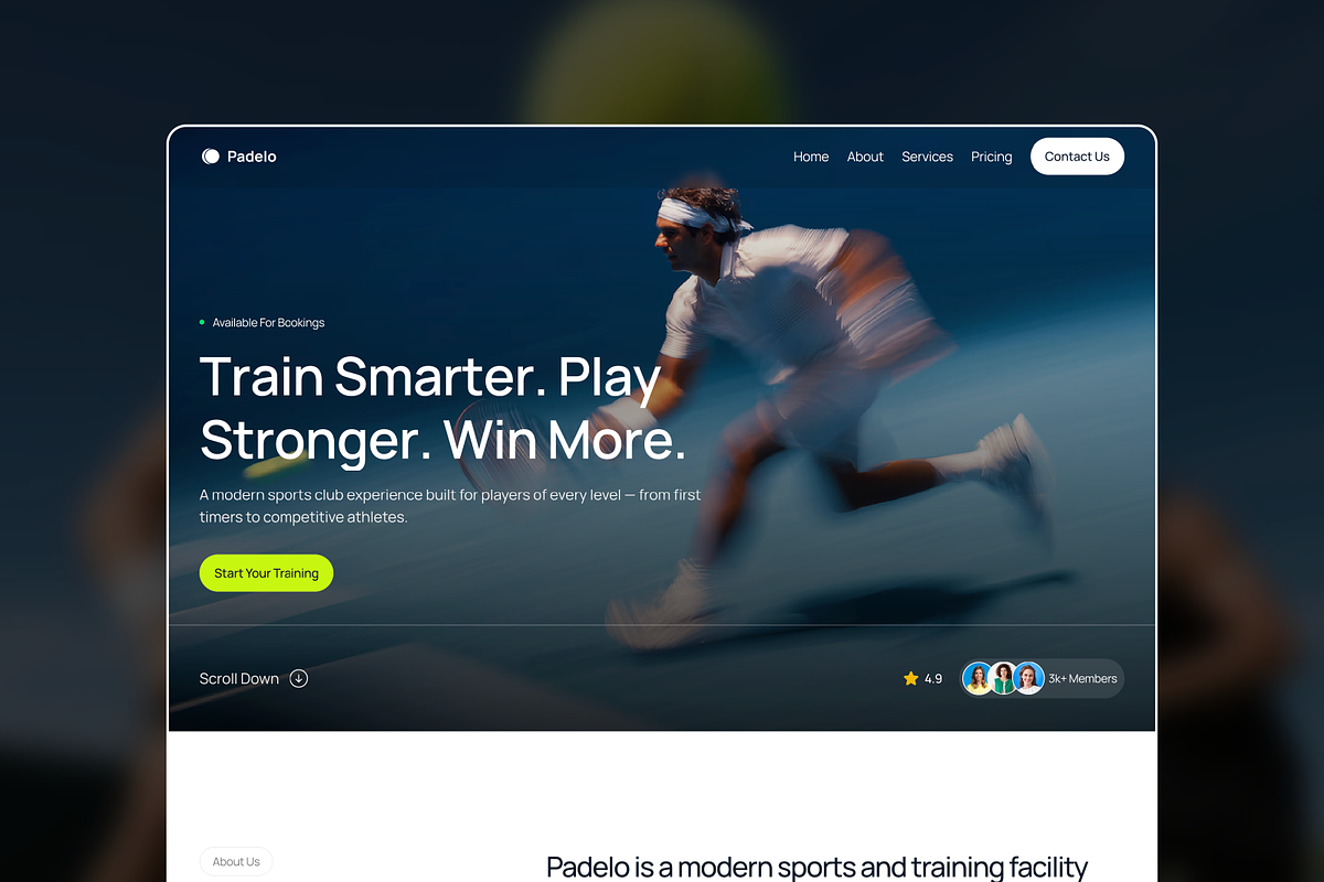 Padelo - Sports Framer Template, a Landing Page Template by Hammad Arif (Photo 1 of 3)