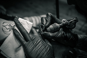 Tattoo Artist at Work Black White.3