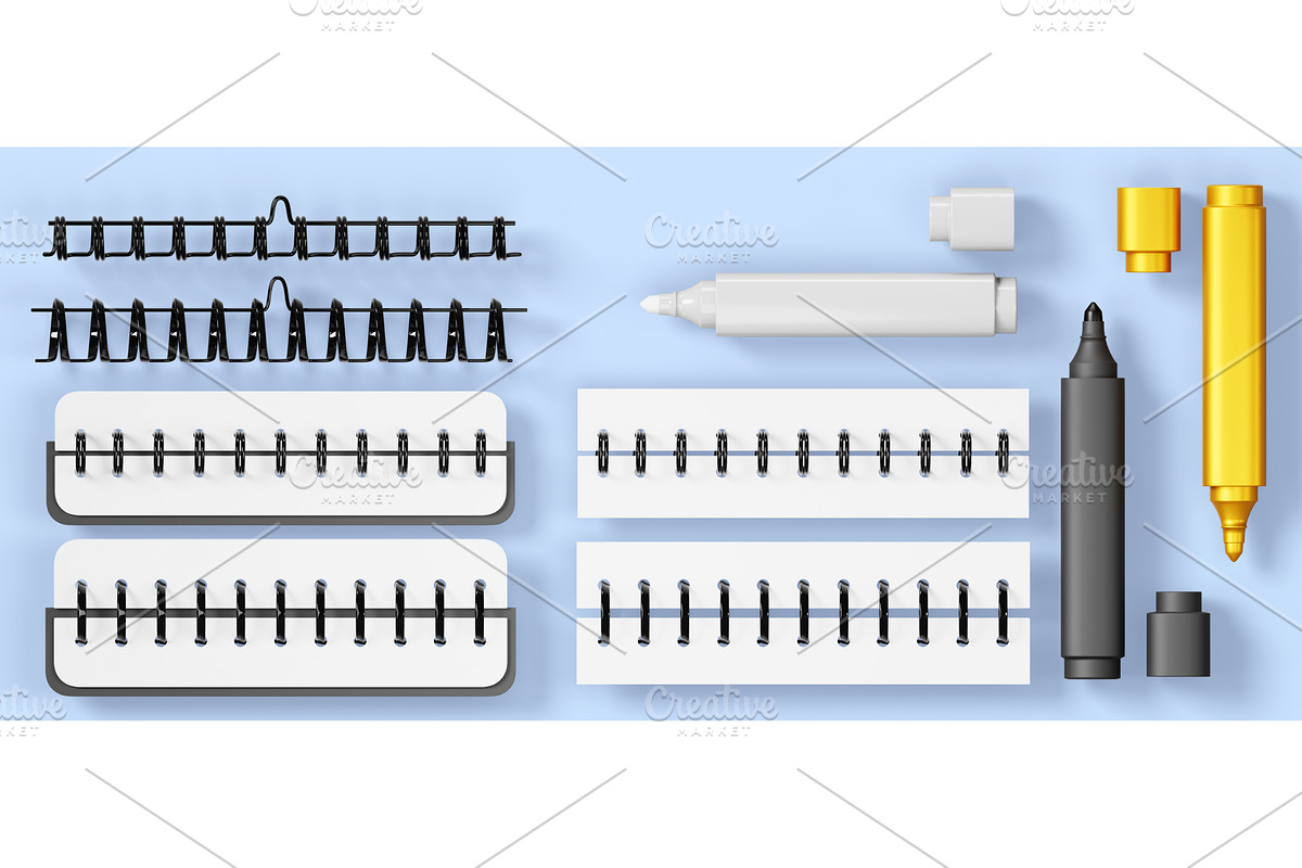 3d set of notebook spiral and marker, a Textures & Material 3D Model by Marozhkastudio