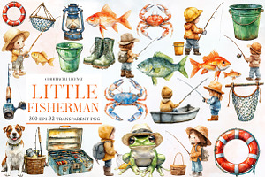 Little Fisherman Watercolor Clipart, an Illustration by Designworld