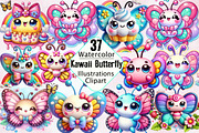 Kawaii Butterfly Sublimation Clipart, an Illustration by SVGArt (Thumbnail 1 of 2)