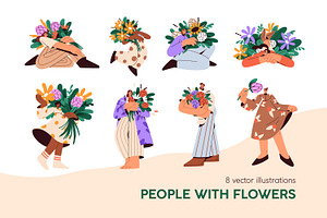 People Holding Flower Bouquets Set