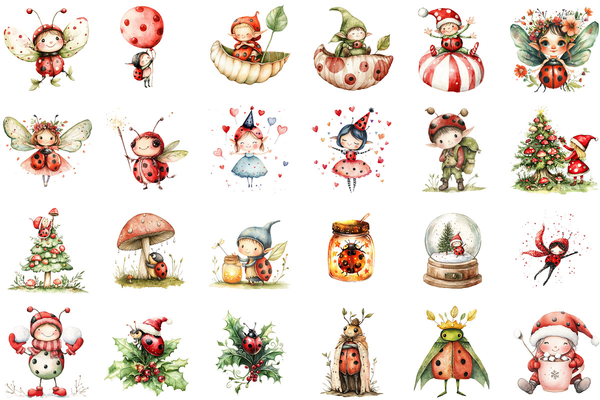 Ladybug Elf,Christmas Clipart, an Illustration by Sublimation Artist (Photo 3 of 6)