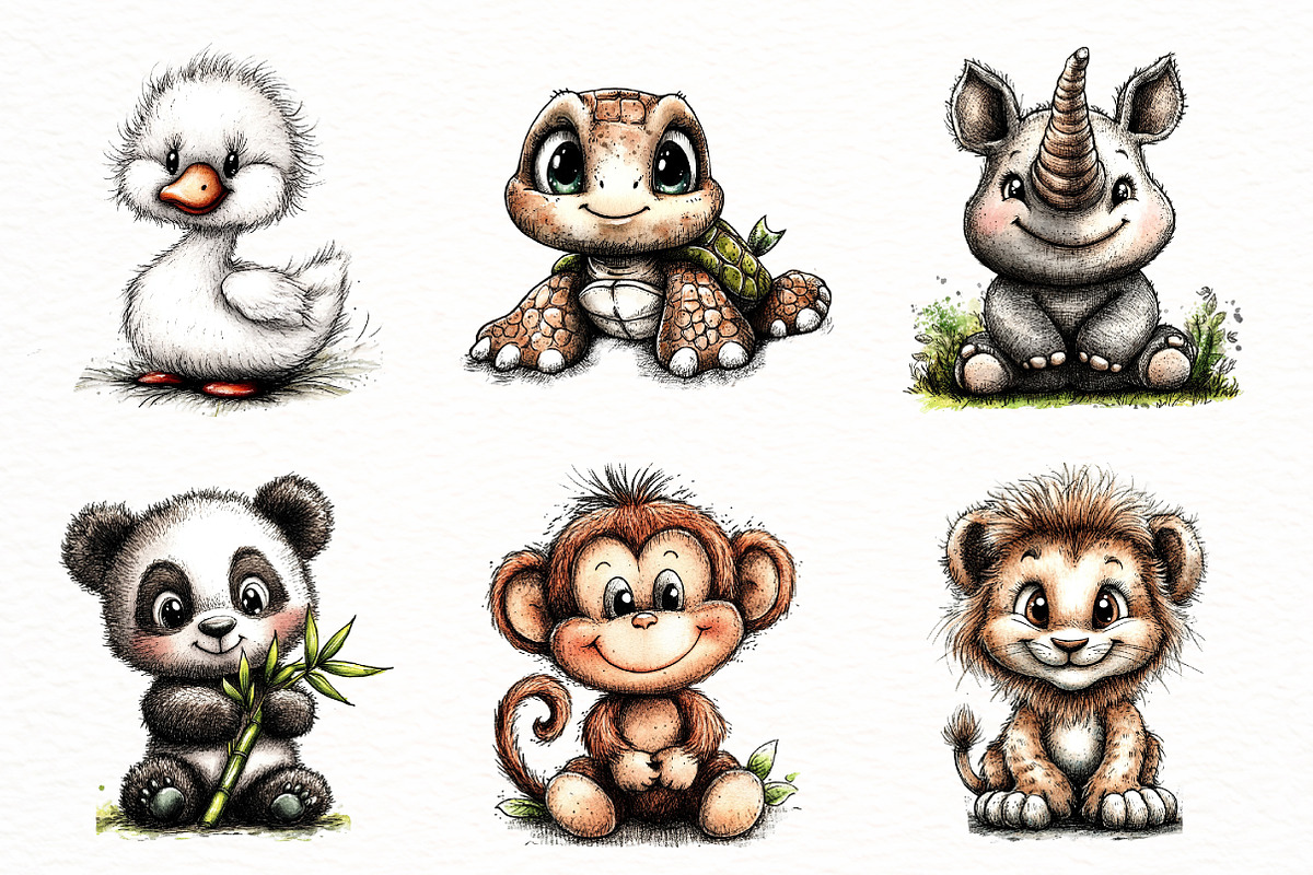 Watercolor Baby Animals Clipart, a Seasonal Illustration by Designworld (Photo 2 of 8)