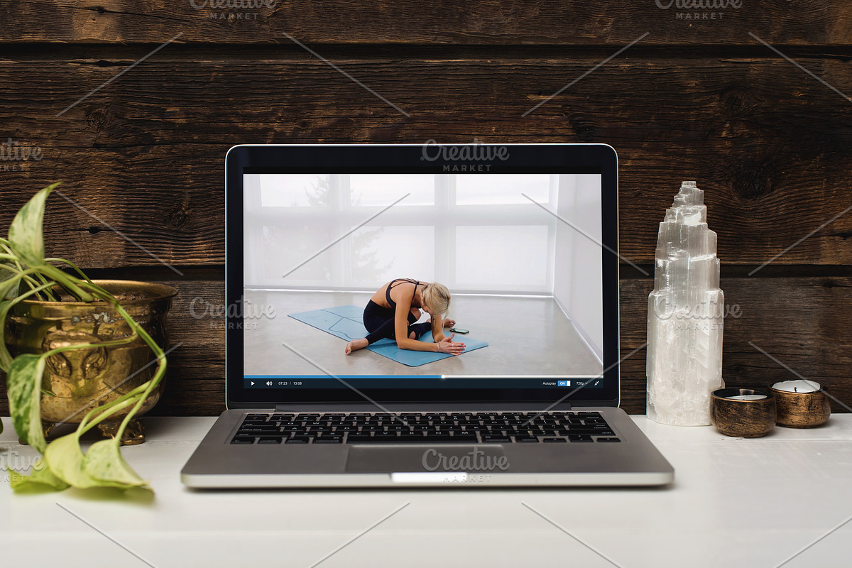 Yoga and Ivy Laptop Mockup, a Books & Magazine Mockup by Ashley Alexandra Design (Photo 3 of 6)