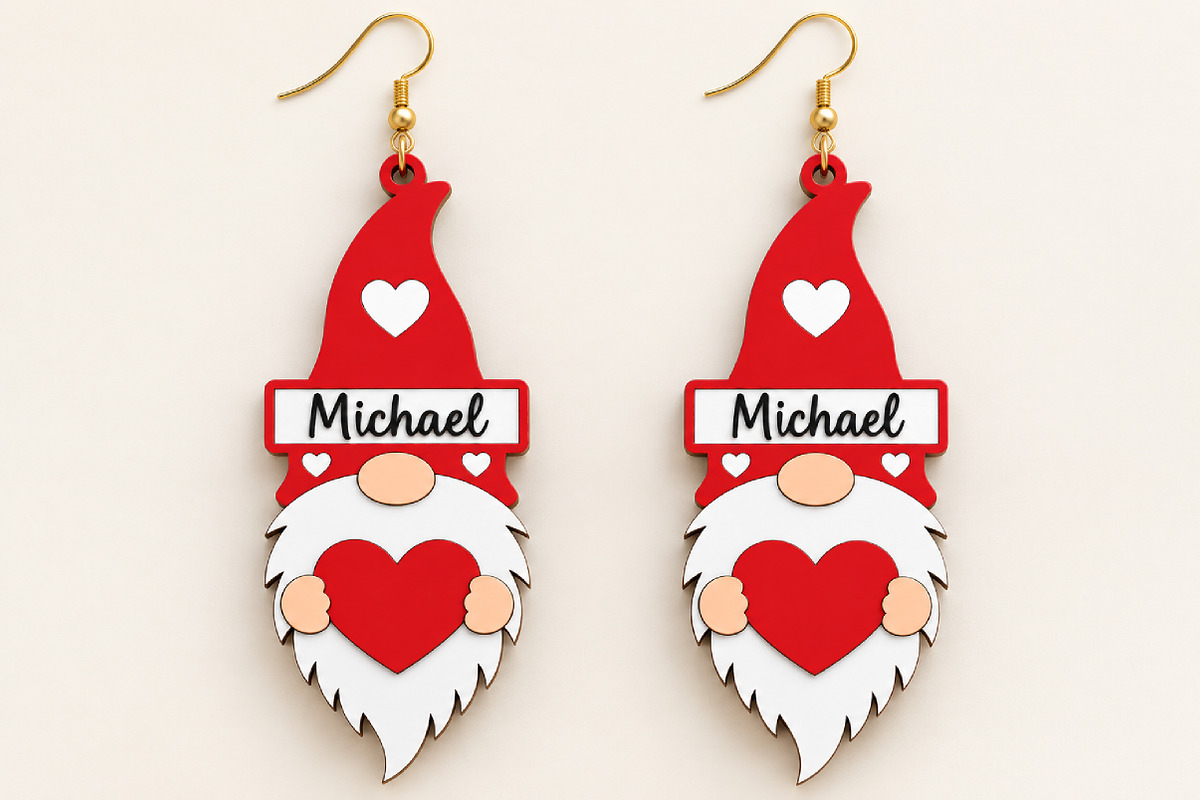Christmas Gnome Earrings Laser Cut, a Seasonal Illustration by Canvas Craft (Photo 2 of 3)