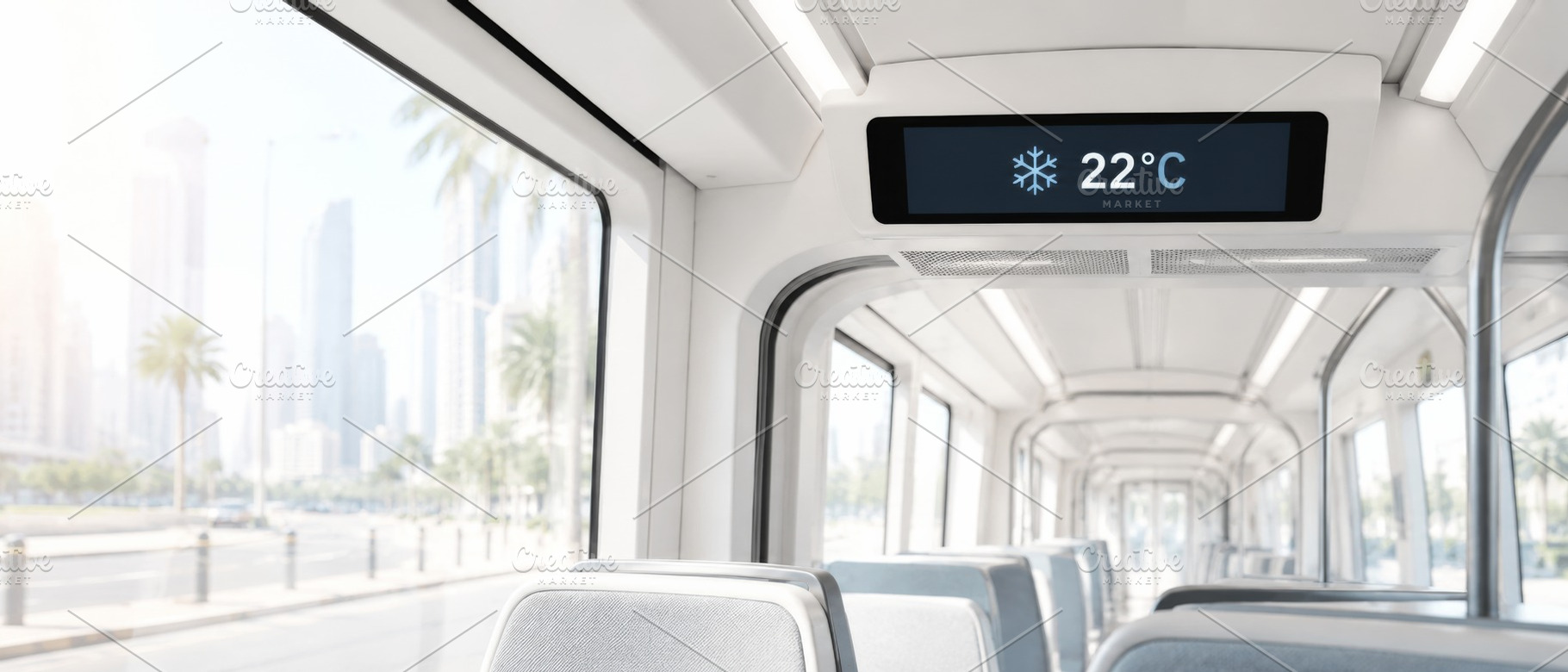 Air-conditioned train interior with, a Photo by Dvoevnore photos