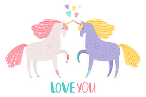 Cute Cartoon Unicorns In Love Vector