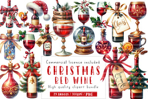 Christmas Red Wine Clipart, an Illustration by CreationArt