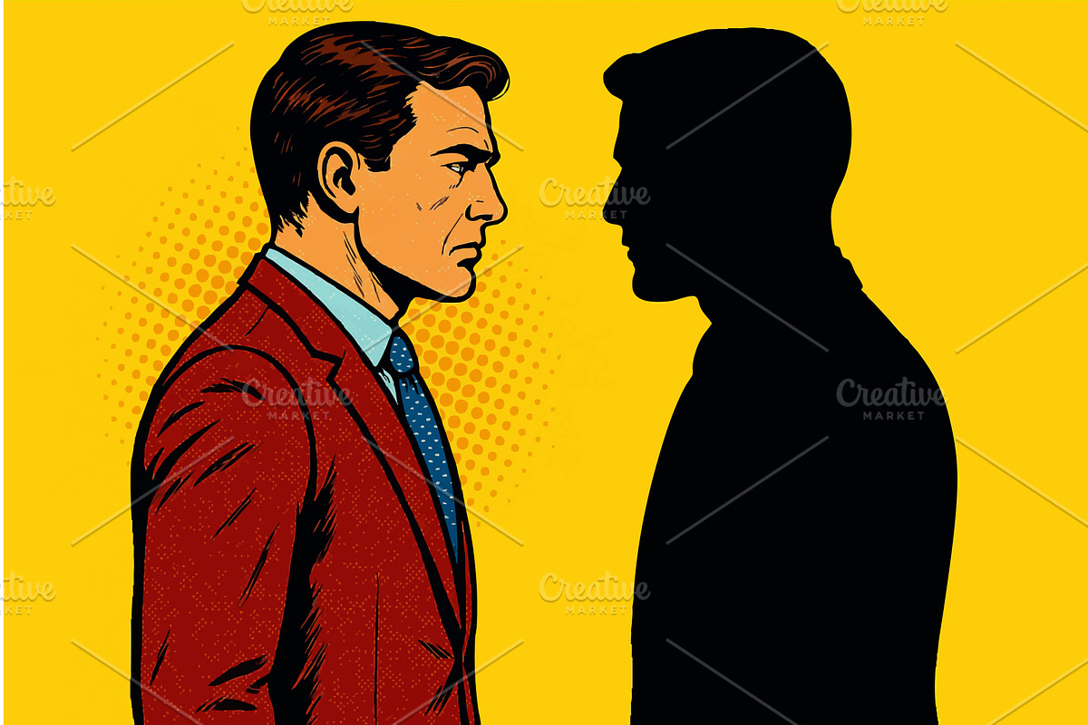 Man Facing His Own Shadow vector, a Healthcare Illustration by AlexArt