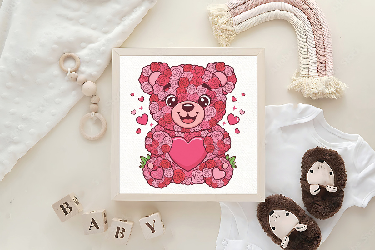 Pink Floral Valentine's Day Bear PNG, an Illustration by CraftArtStudio (Photo 4 of 4)