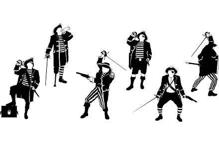 Six silhouettes of pirates