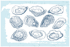 Oysters Sketch Ink Drawing