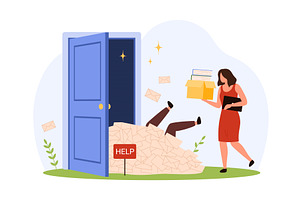 Overwhelmed Office Worker Buried, a Finance Illustration by Flashvector