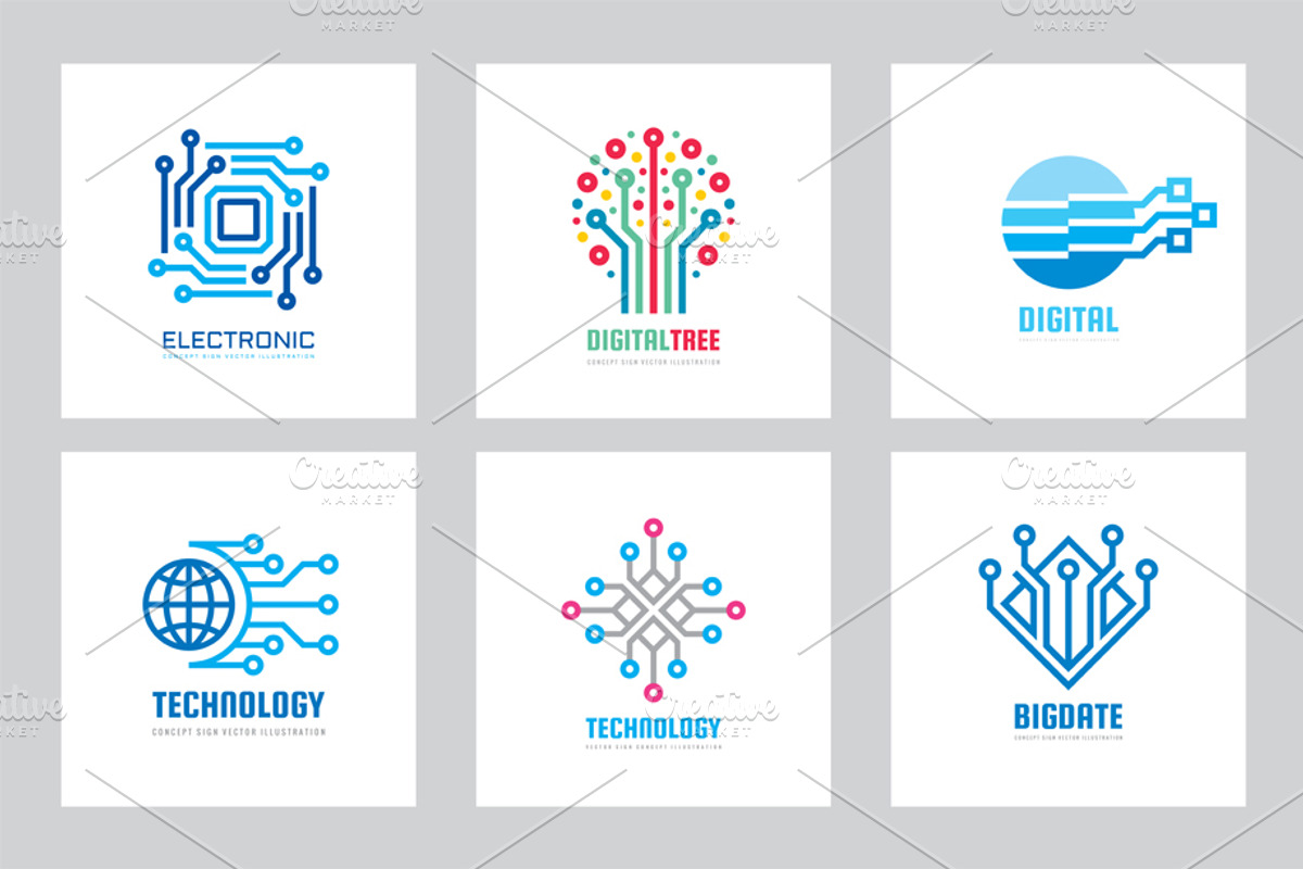 Digital Technology Vector Logo Set, a Branding & Logo Template by serkorkin