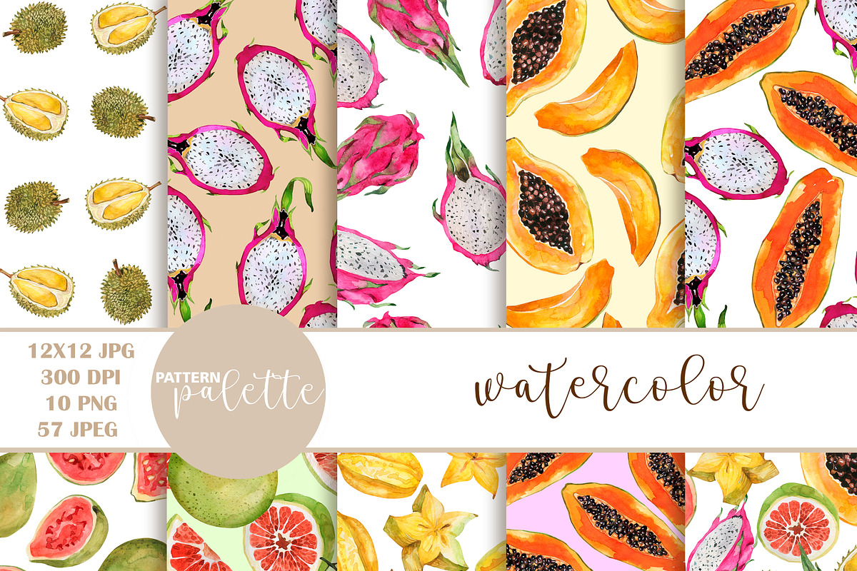 Watercolor Exotic Fruits Patterns, a Pattern Graphic by PatternPalette (Photo 1 of 15)