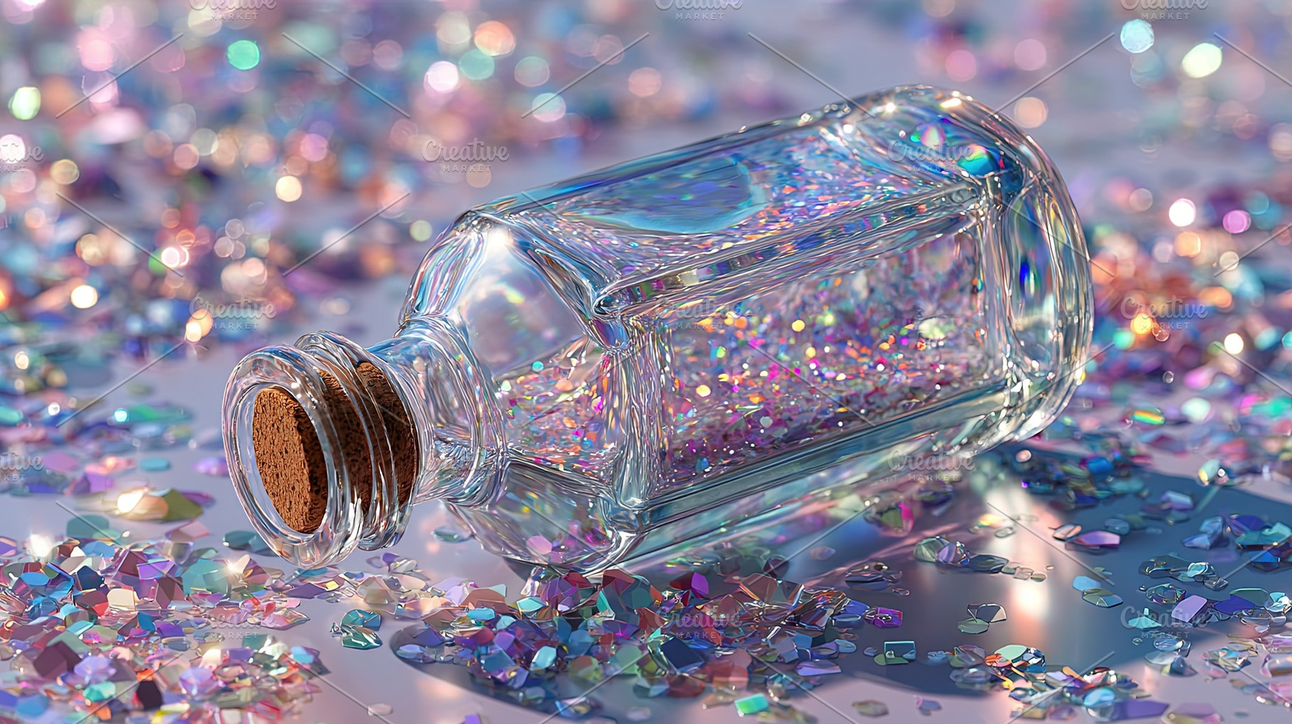 Glass Bottle with Iridescent Glitter, an Abstract Photo by Ales Munt