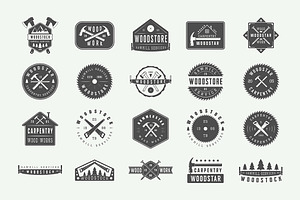 Set Of Vintage Carpentry Logos