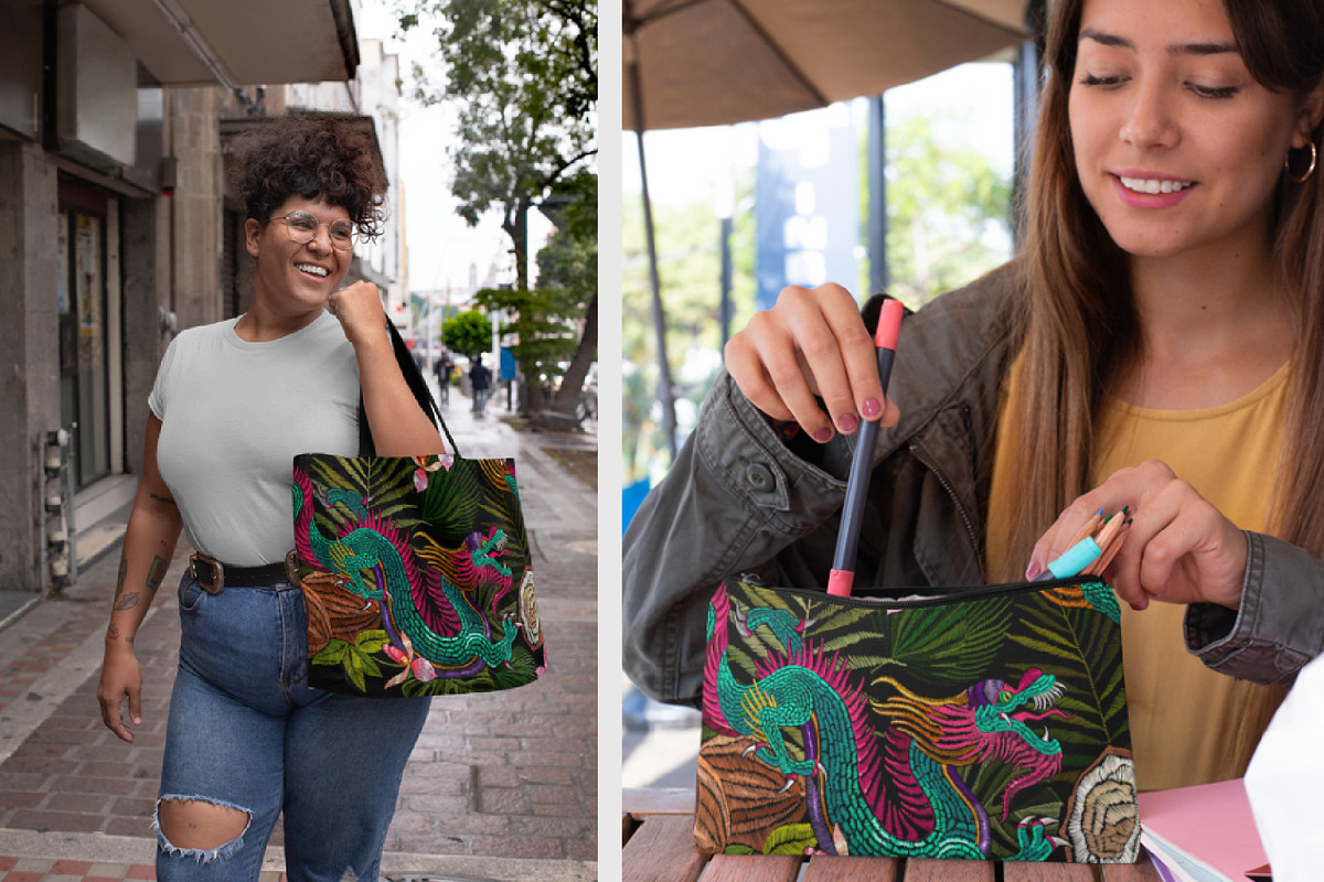 Dragon, coconut and tropical orchid, a Pattern Graphic by Matrioshka (Photo 3 of 6)