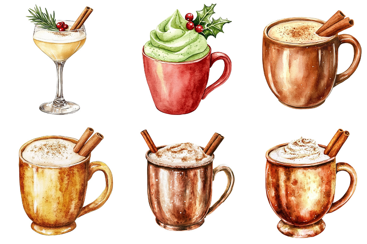 Christmas Drinks Watercolor Clipart, a Seasonal Illustration by CitraGraphics (Photo 2 of 6)