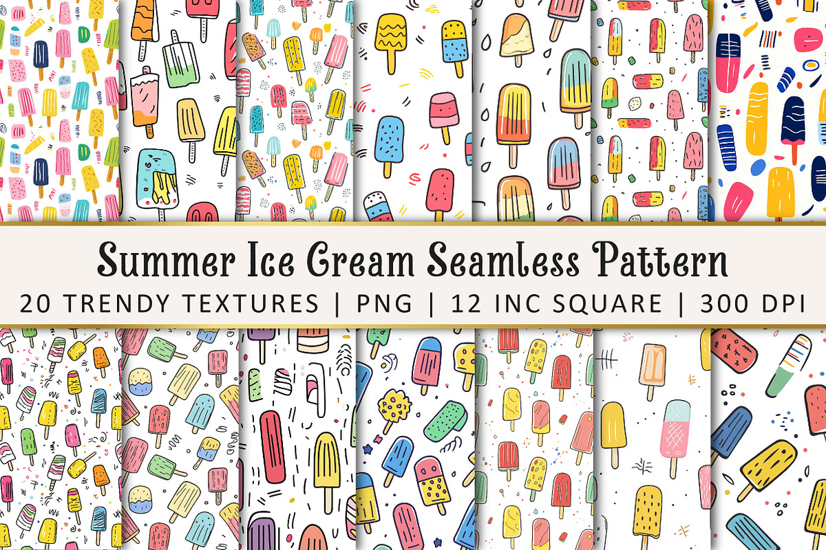 Summer Ice Cream Seamless Pattern, a Pattern Graphic by OK Design (Photo 1 of 5)