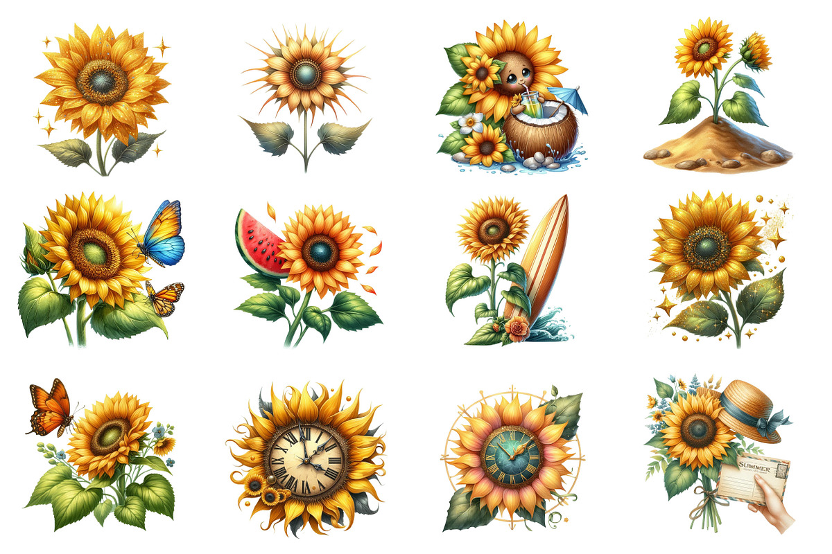 Summer Sunshine Sunflower Clipart, an Illustration by SinaCreation (Photo 2 of 5)