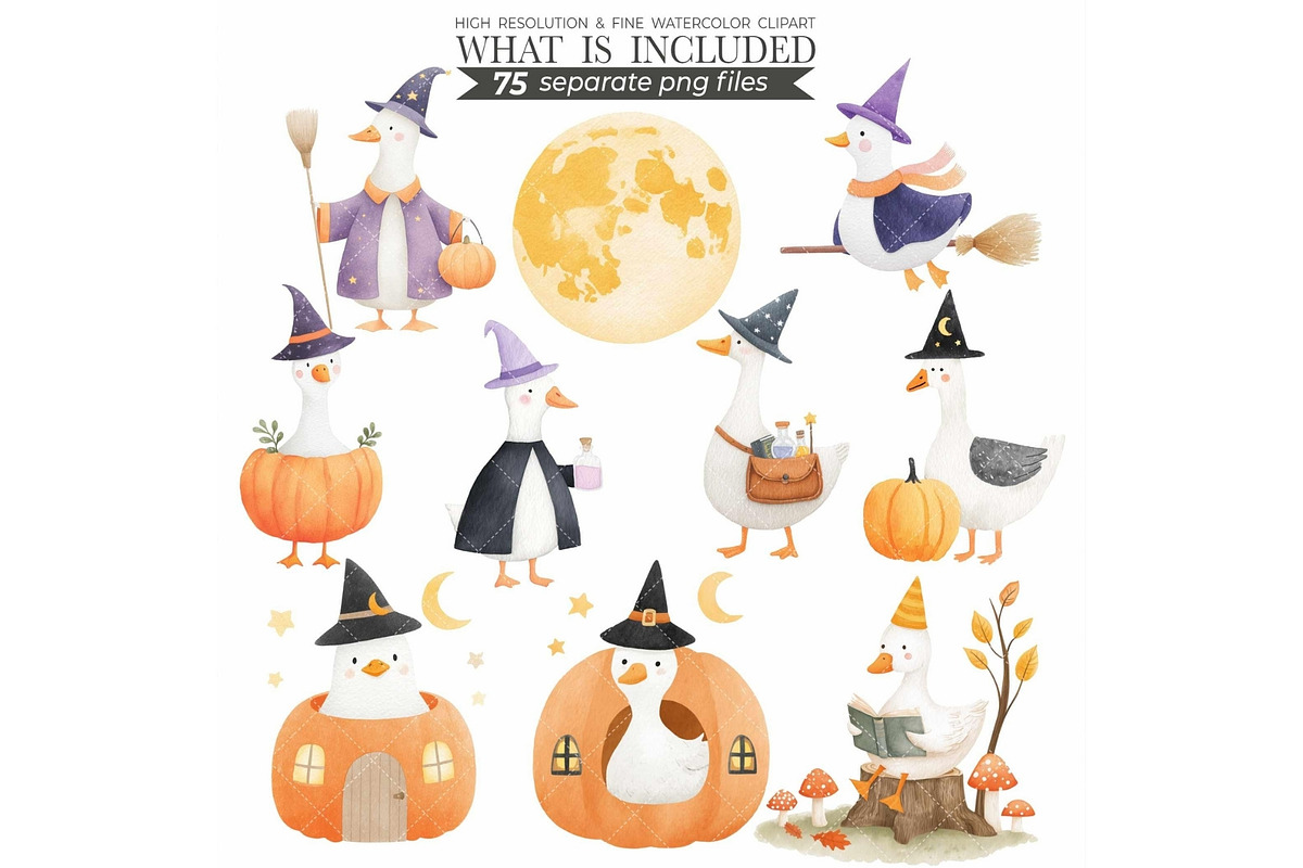 Witchy Goose Halloween Clipart Set, an Illustration by CharmClipart (Photo 3 of 9)