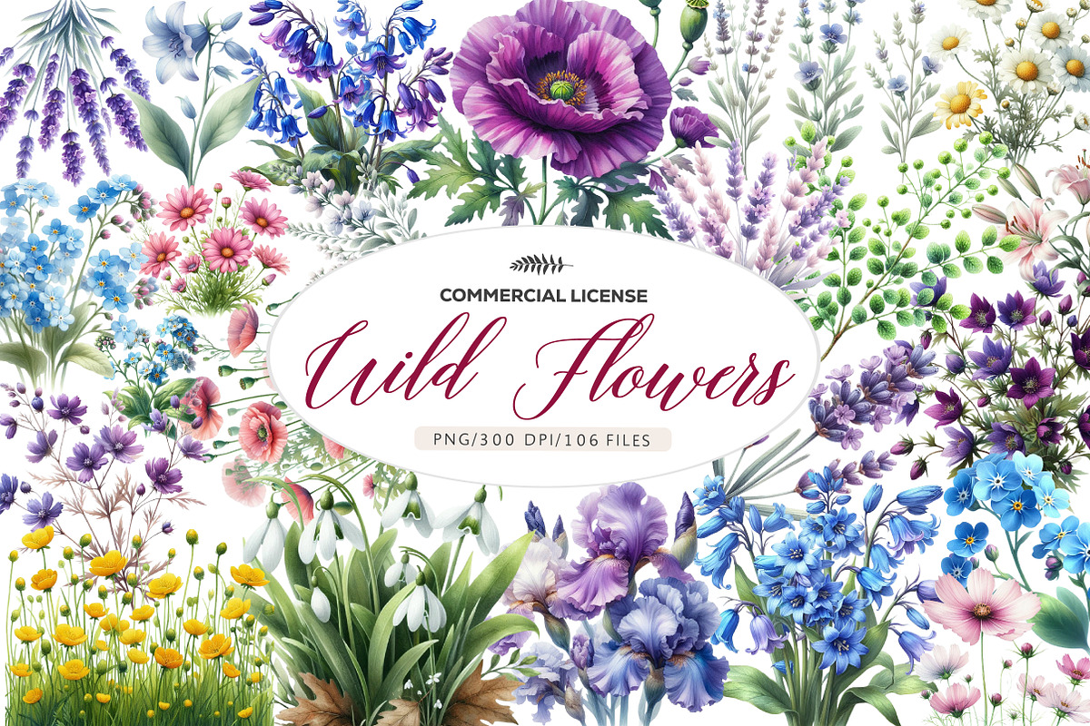 Wild Flowers,Spring Flowers Png, an Illustration by CreationArt (Photo 1 of 5)