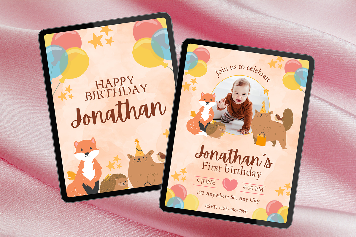 2 First Birthday Invitations Cute, a Templates & Theme by TemplateCastleStore (Photo 4 of 9)