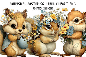 Whimsical Easter Squirrel Clipart PN, an Illustration by Daily.Designs