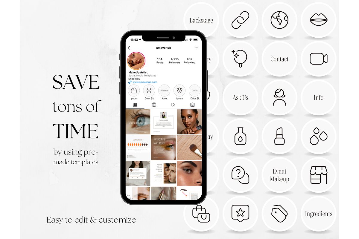 100 Beige MakeUp Story Highlights, a Social Media Template by PatternLab. (Photo 3 of 9)