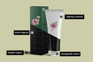 Cosmetic Cream Tube & Box Mockup