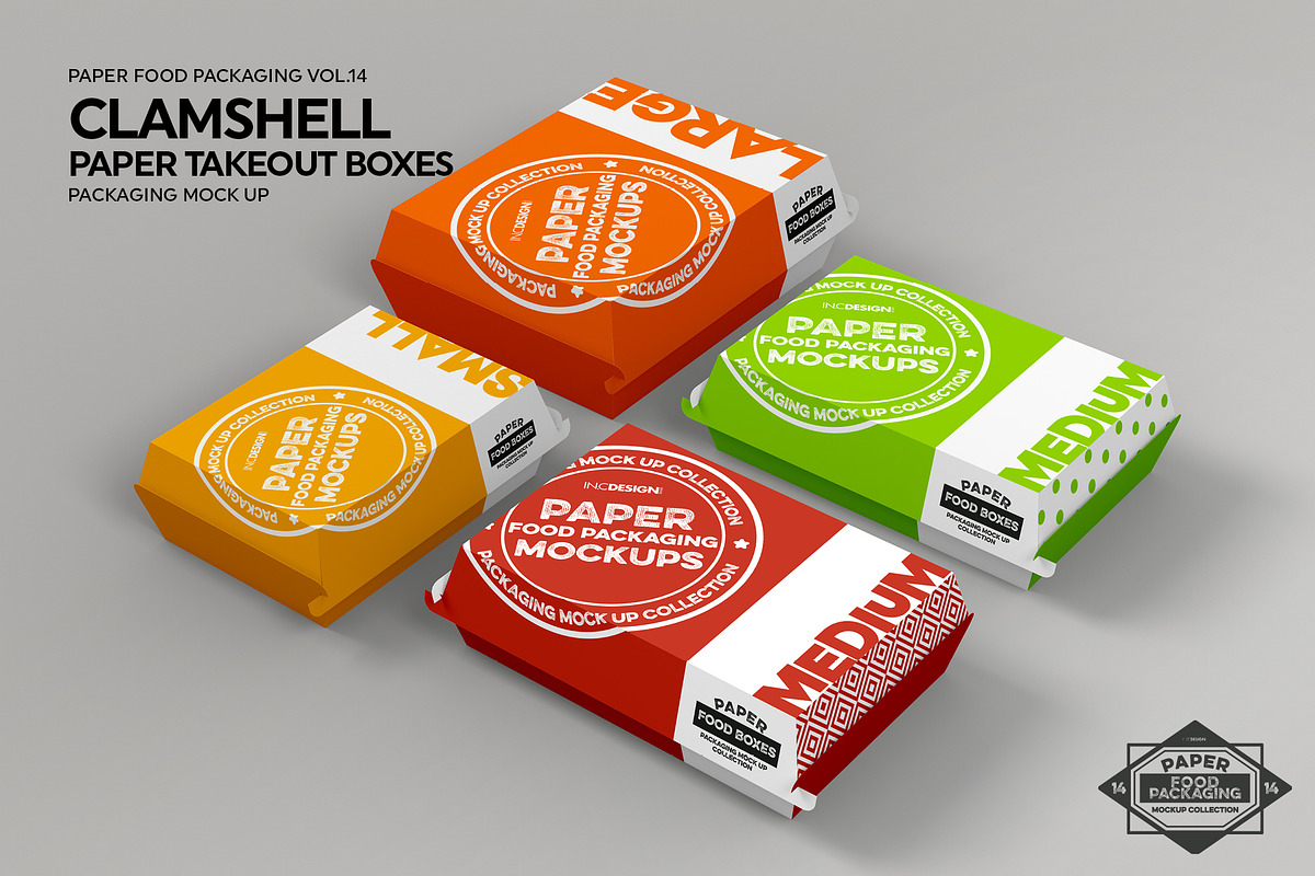Paper Clamshell Takeout Boxes Mockup, a Packaging Mockup by INCDesign (Photo 8 of 9)