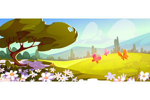 Spring green grass meadow landscape, an Illustration by art PVP - market